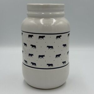 White Utensil Crock With Black Cows